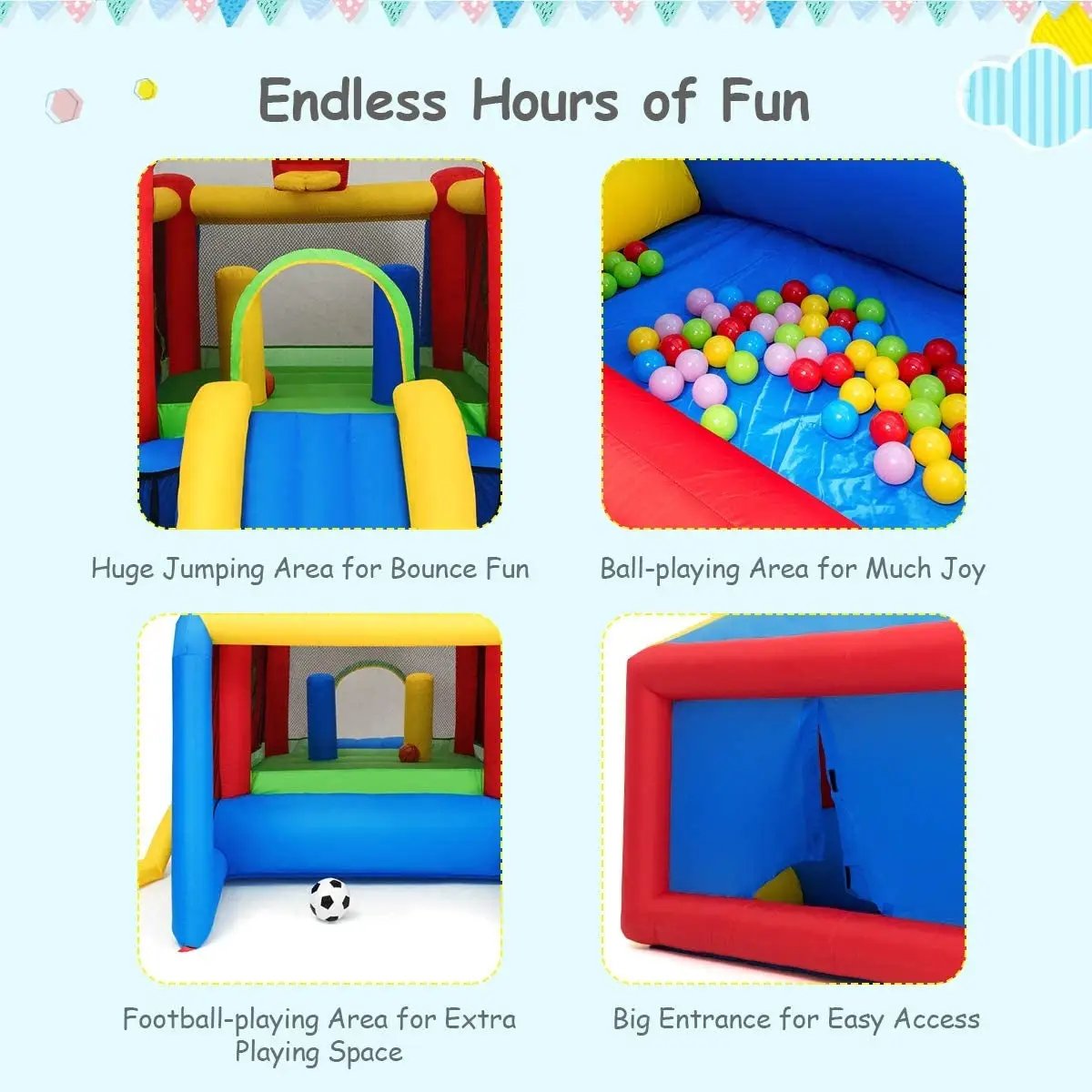 7-in-1 Kids Inflatable Bounce House with Ocean Balls and 480W Blower by DirectDeals