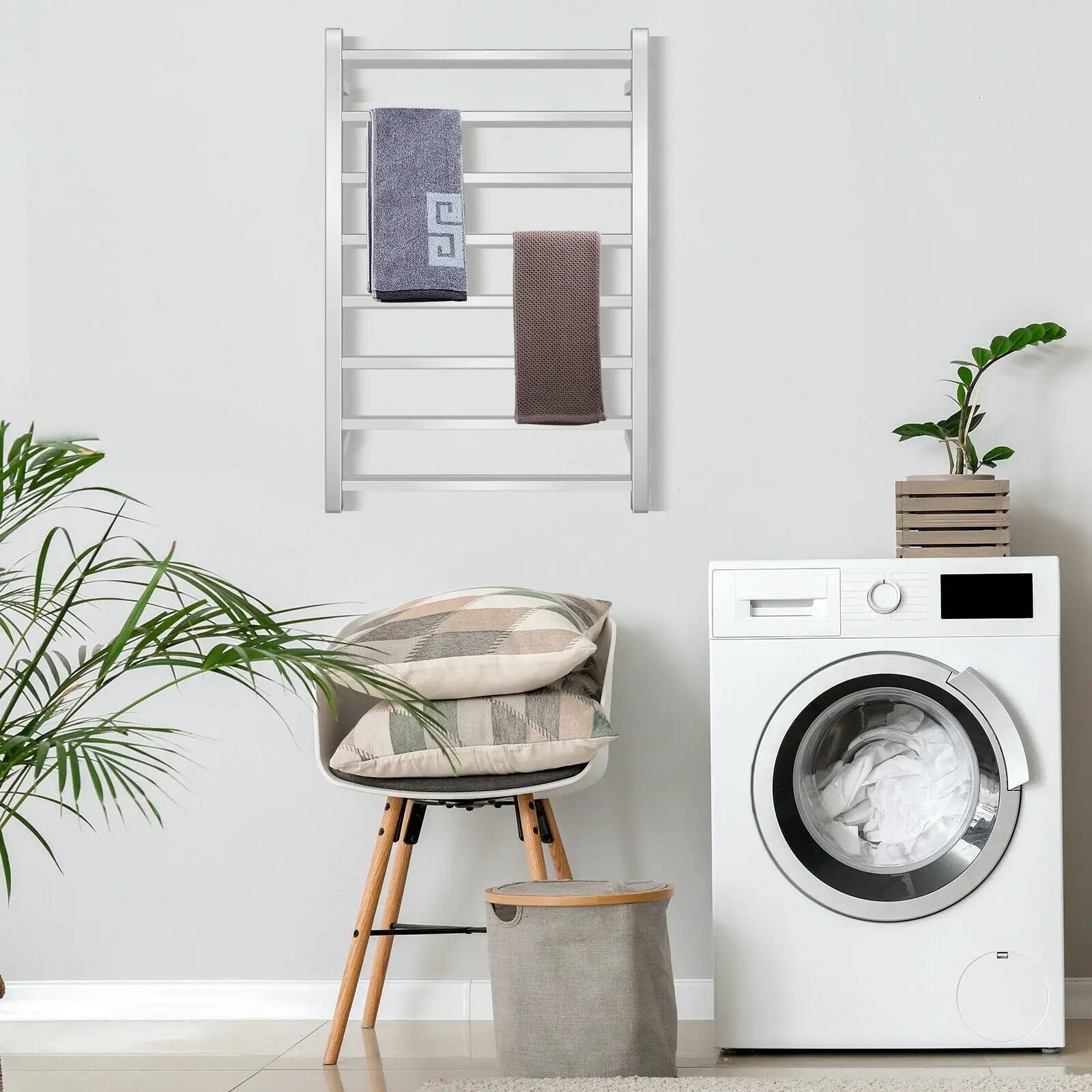 145W Electric Towel Warmer Wall Mounted Heated Drying Rack 8 Square Bars by DirectDeals