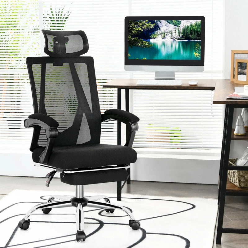 Ergonomic Recliner Mesh Office Chair with Adjustable Footrest-Black by DirectDeals