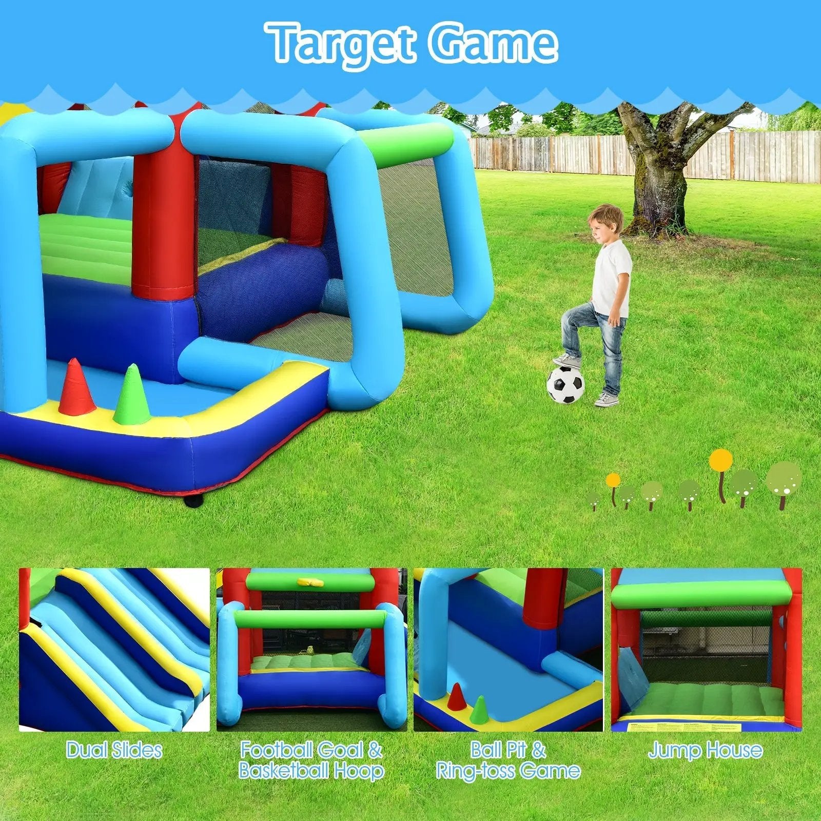 Inflatable Jumping Castle Bounce House with Dual Slides without Blower by DirectDeals