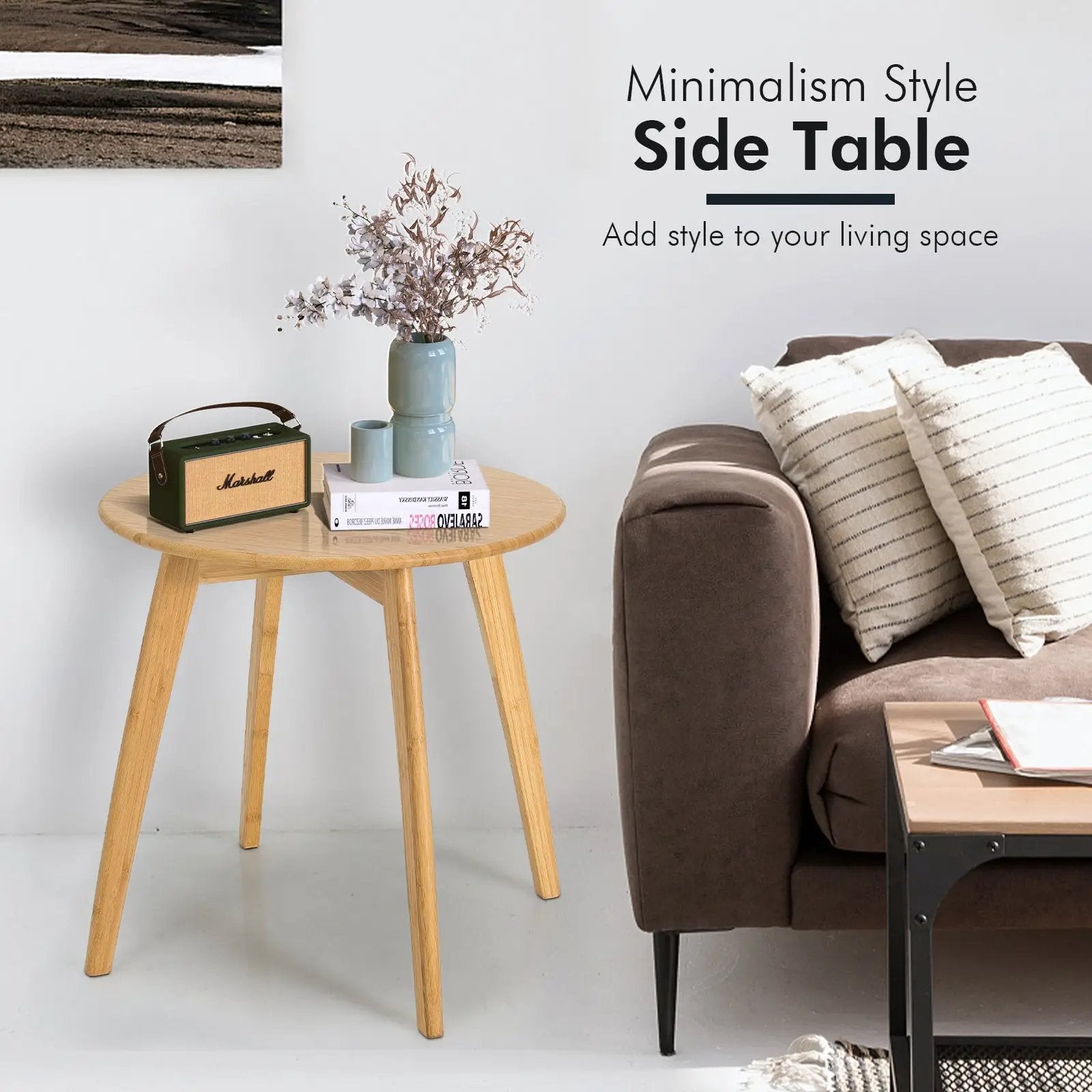 Natural Modern Stylish Bamboo Round End Table with 20 Inch Round Tabletop-Natural by DirectDeals