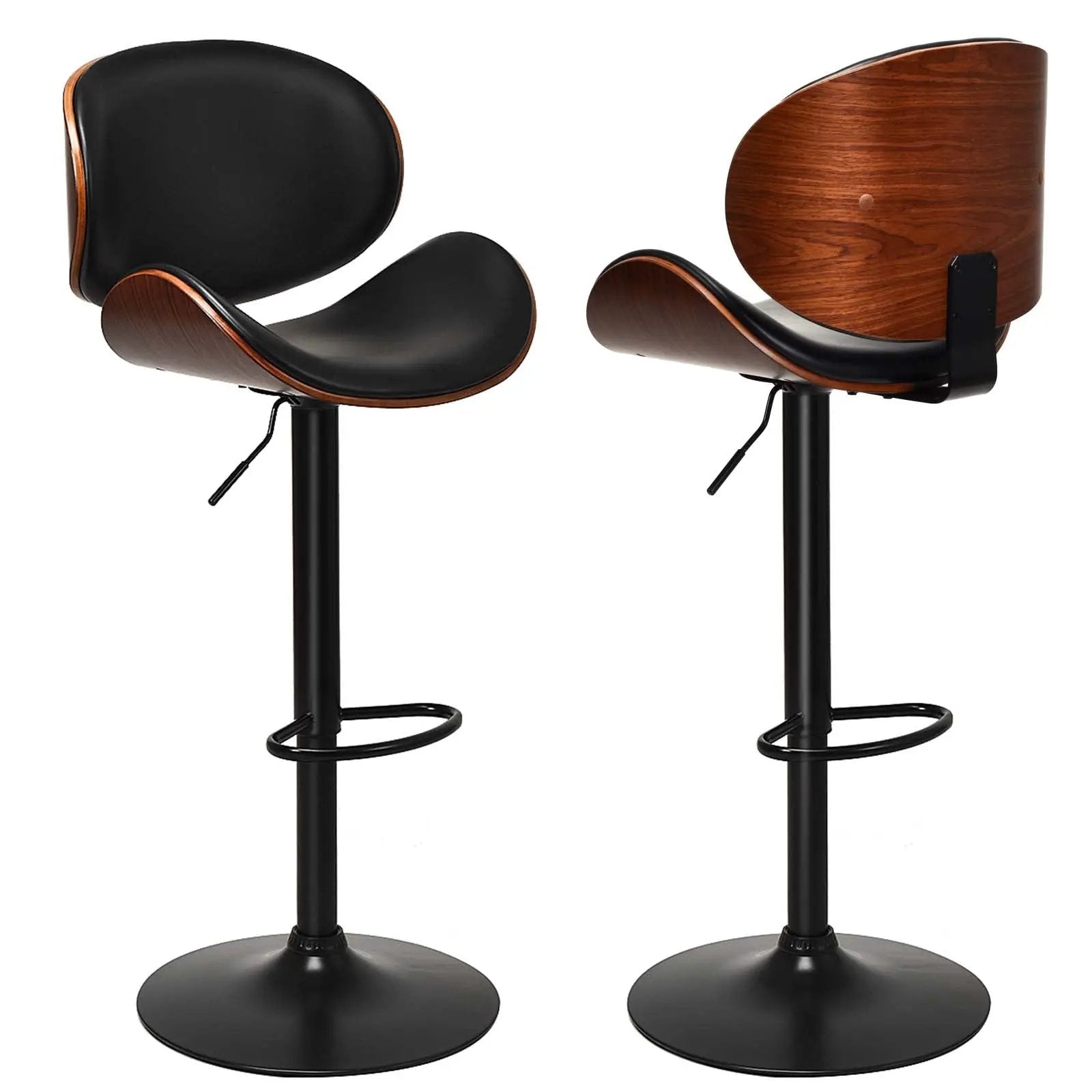 Set of 2 Adjustable Swivel PU Leather Bar Stools with Curved Footrest by DirectDeals