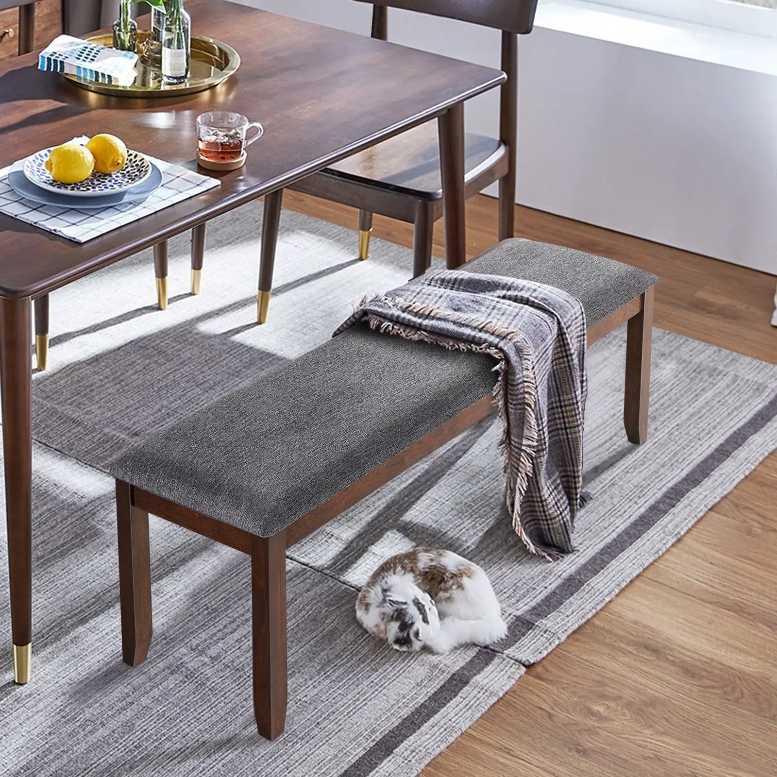 Upholstered Entryway Bench Footstool with Wood Legs by DirectDeals