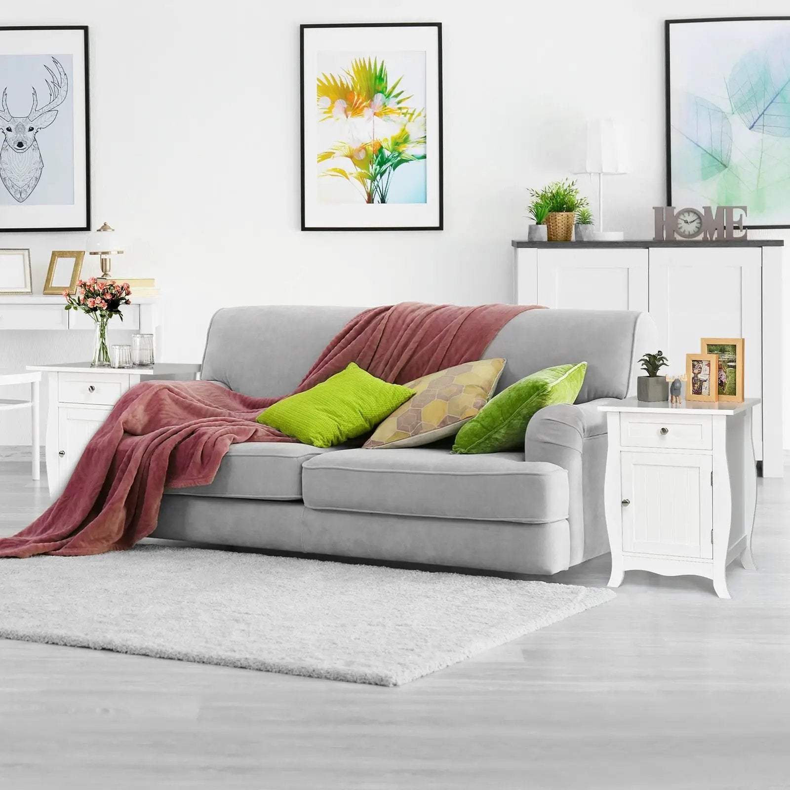Wooden Accent End Table with Drawer Storage Cabinet Nightstand-White by DirectDeals