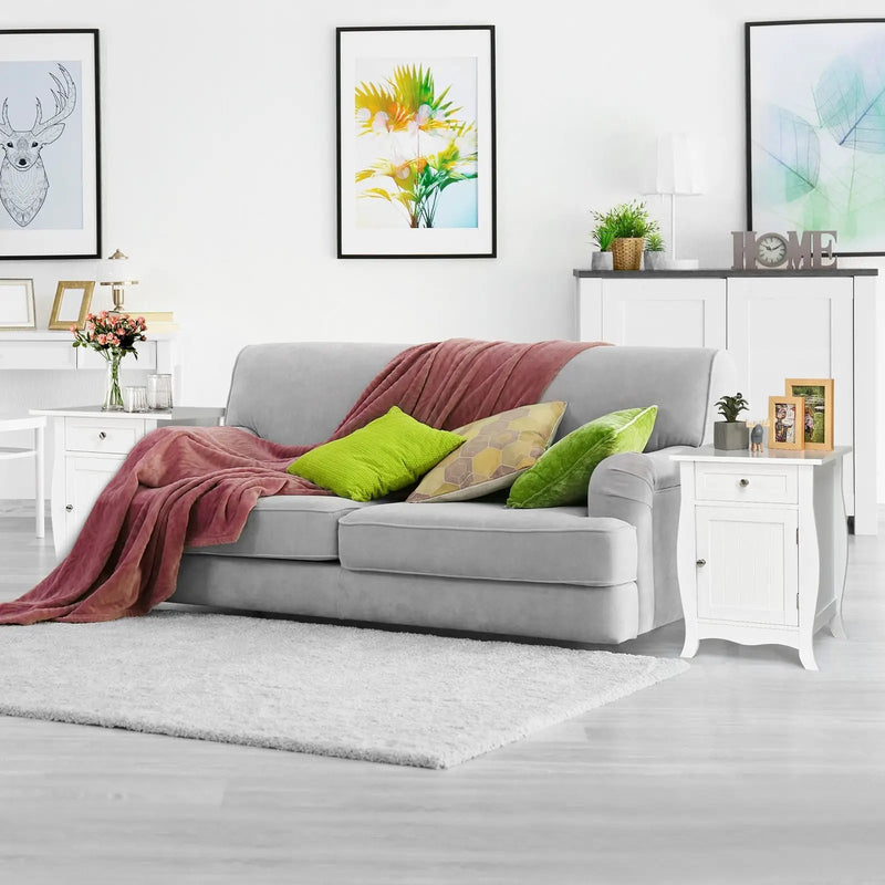 Wooden Accent End Table with Drawer Storage Cabinet Nightstand-White by DirectDeals
