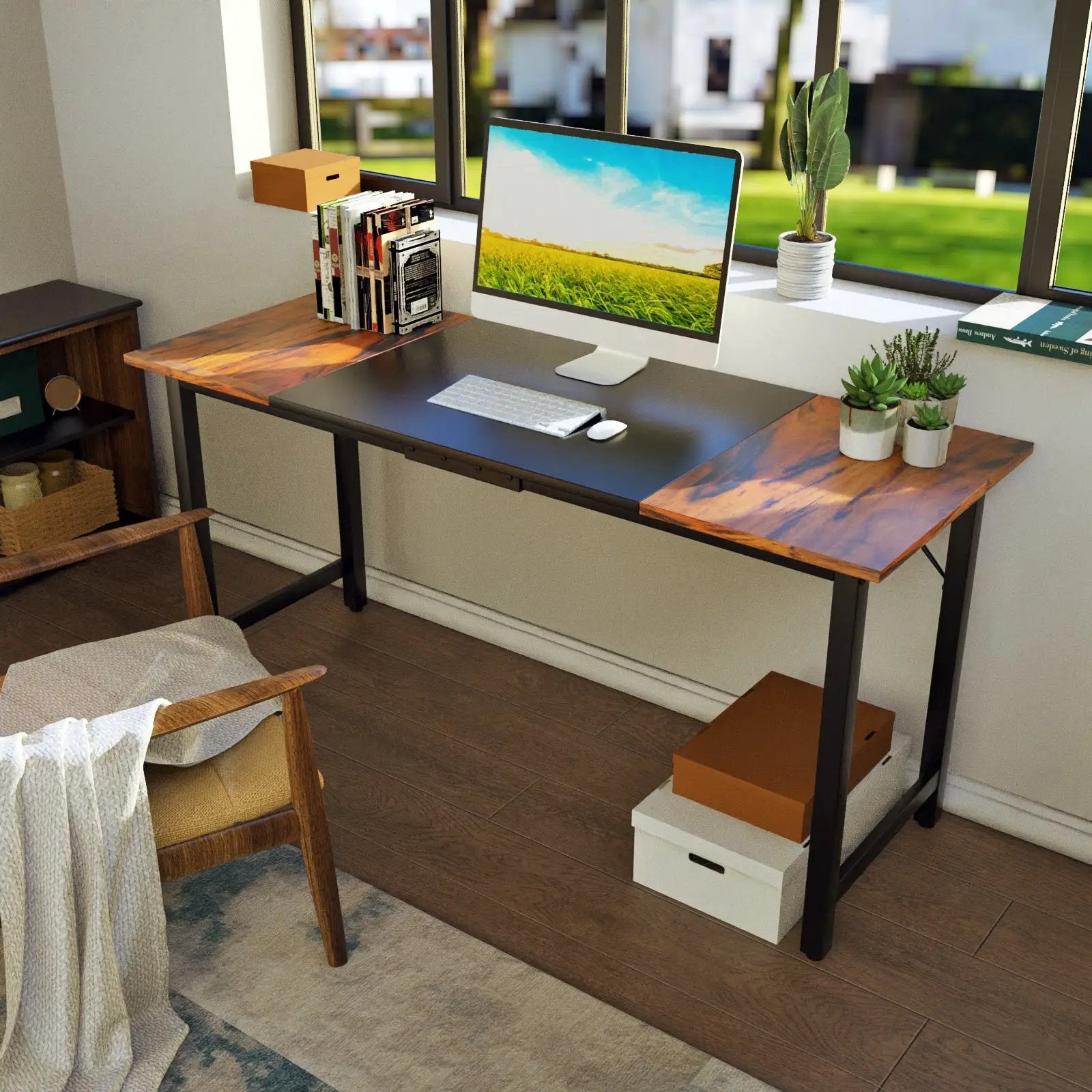 63 Inch Modern Splice Computer Desk with Heavy Duty Steel Frame by DirectDeals