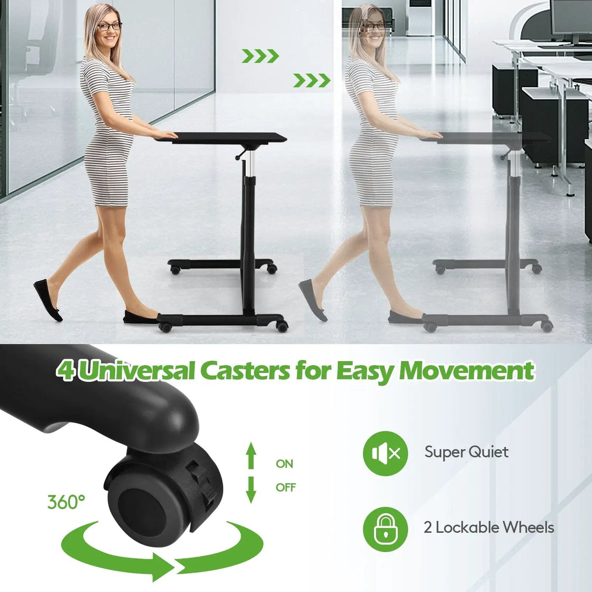 Height Adjustable Computer Desk Sit to Stand Rolling by DirectDeals