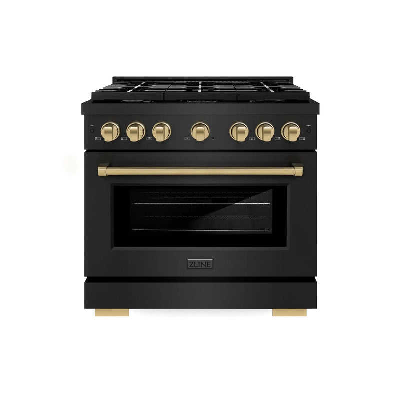 ZLINE 36"Paramount Dual Fuel Range Black Stainless Steel, Champagne Bronze SDRBZ-36-CB by Farmhouse Kitchen and Bath