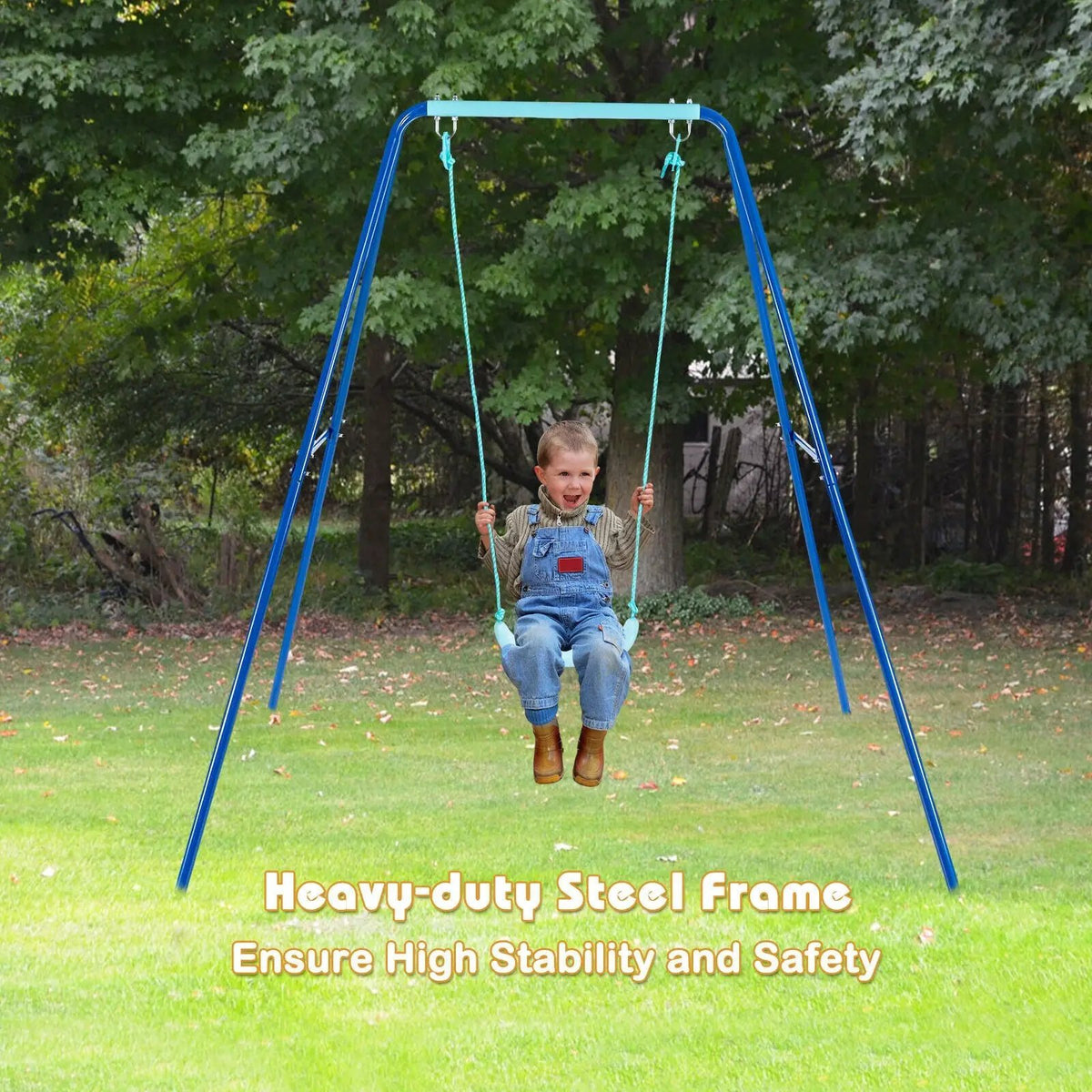 Outdoor Kids Swing Set with Heavy-Duty Metal A-Frame and Ground Stakes by DirectDeals