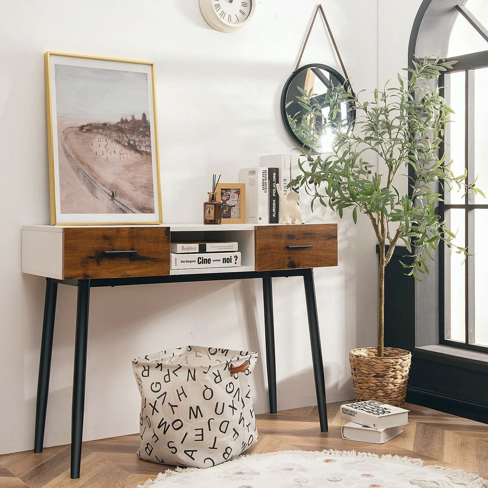 42 Inch Industrial Console Table with 2 Drawers for Entryway Hallway by DirectDeals
