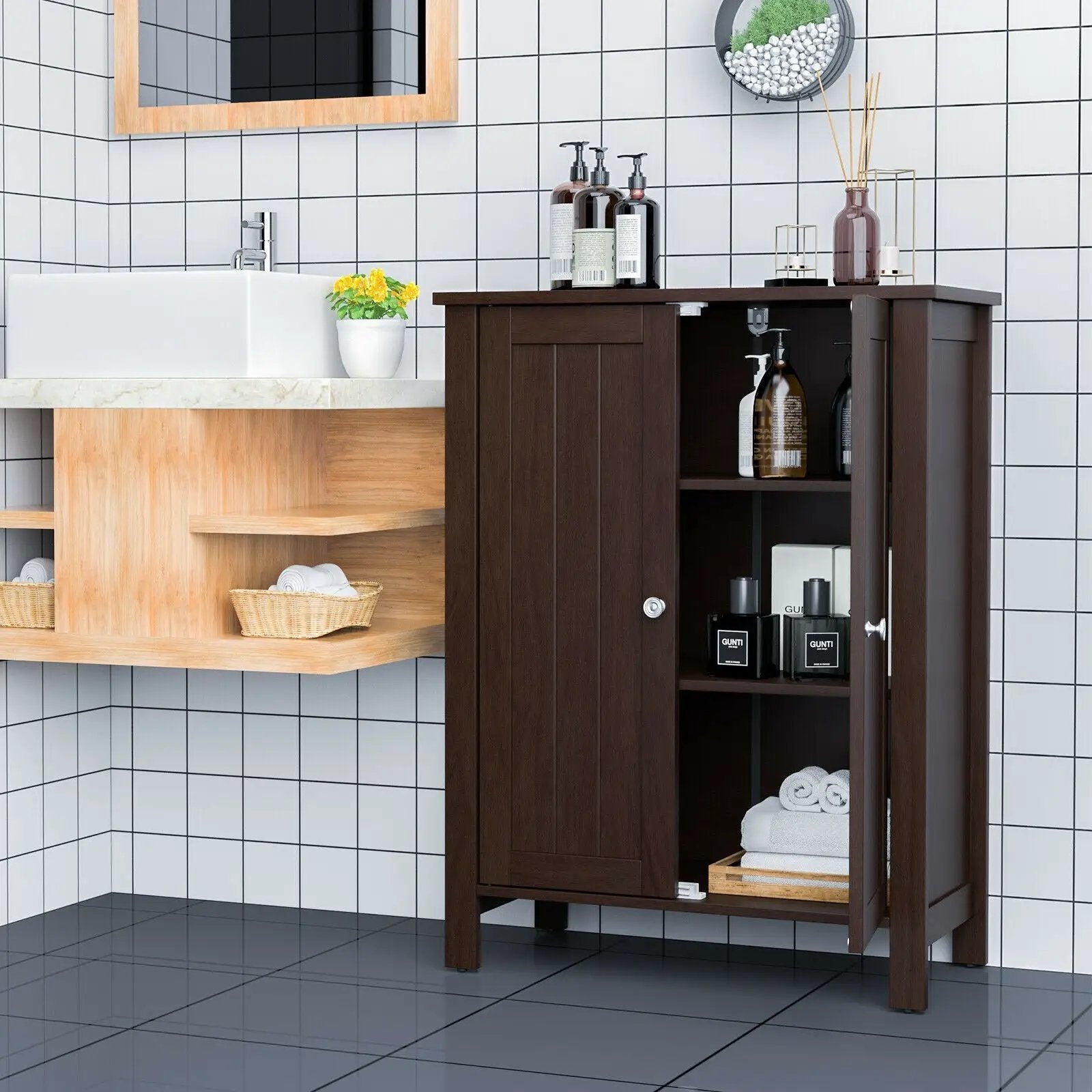2-Door Bathroom Floor Storage Cabinet Space Saver Organizer by DirectDeals
