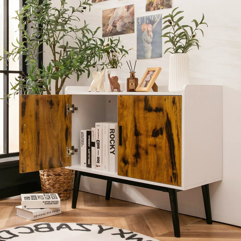 Mid-Century Wood Storage Cabinet with 2 Doors and Metal Legs for Entryway by DirectDeals