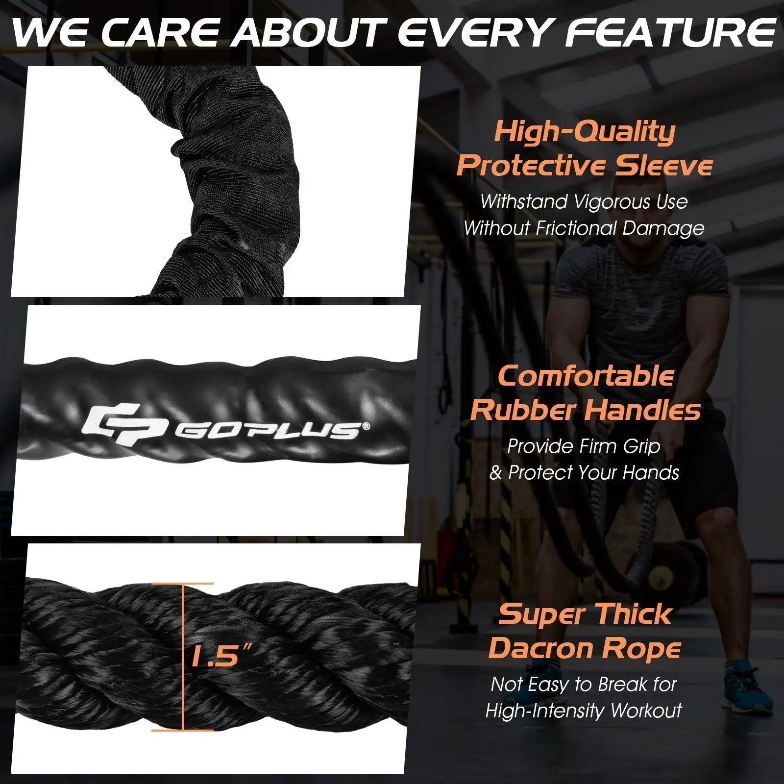 30/40/50 Feet 1.5 Inch Diameter Battle Rope with Protective Sleeve by DirectDeals