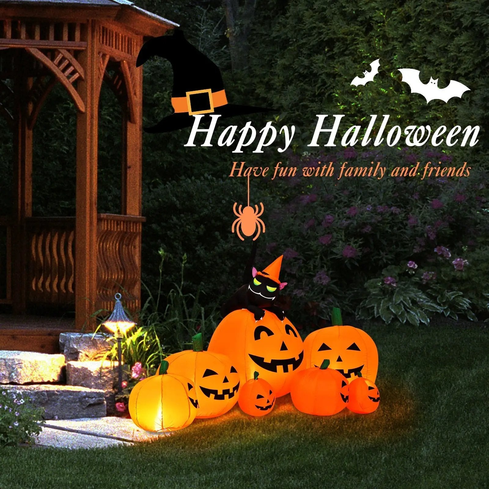 Halloween 7.5 Feet Inflatable Pumpkin Combo with Witch Black Cat by DirectDeals