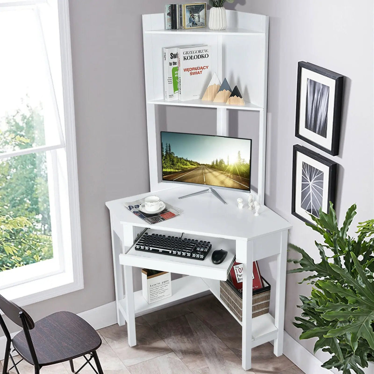 Corner Computer Desk with Hutch and Storage Shelves by DirectDeals