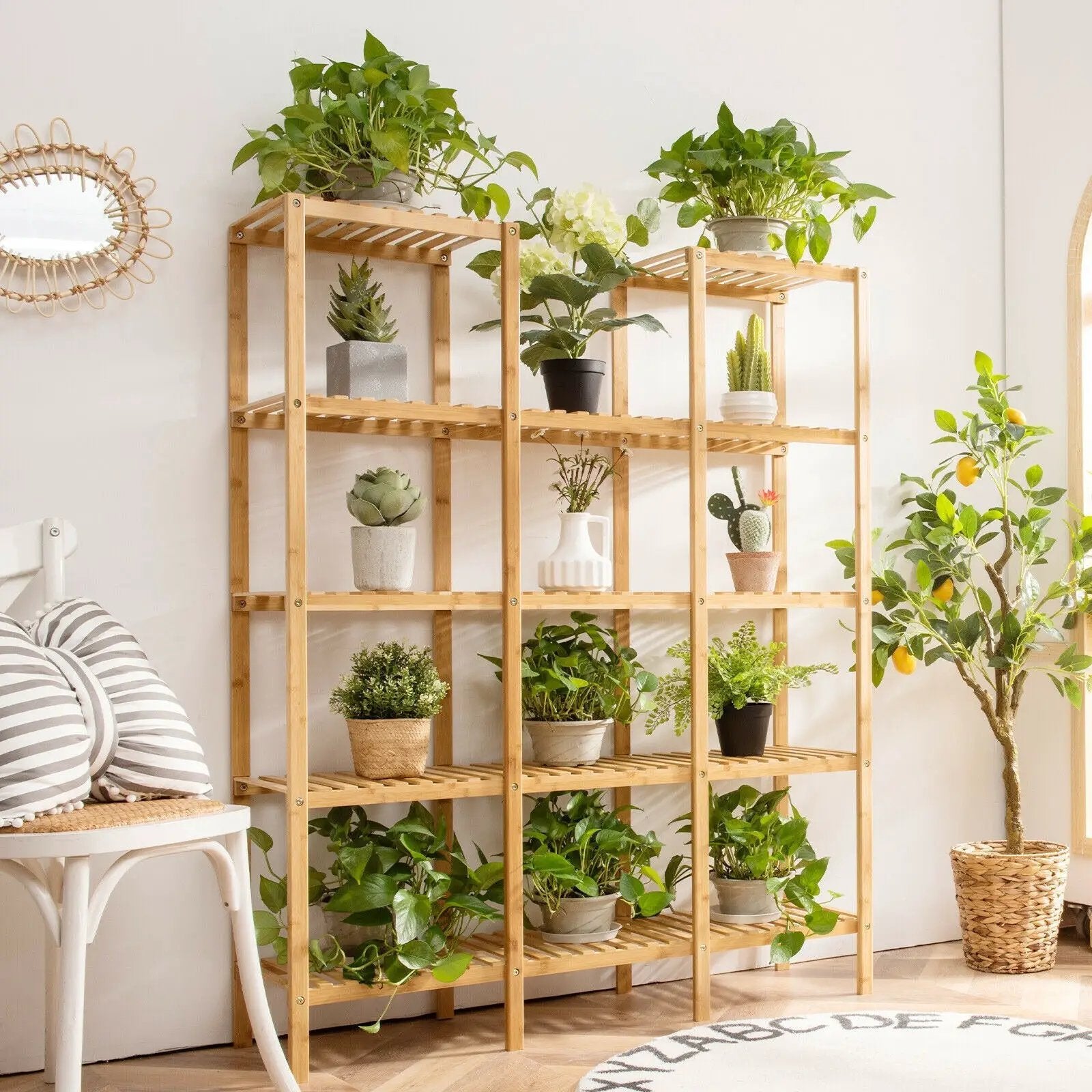 Multifunctional Bamboo Shelf Flower Plant Display Stand by DirectDeals