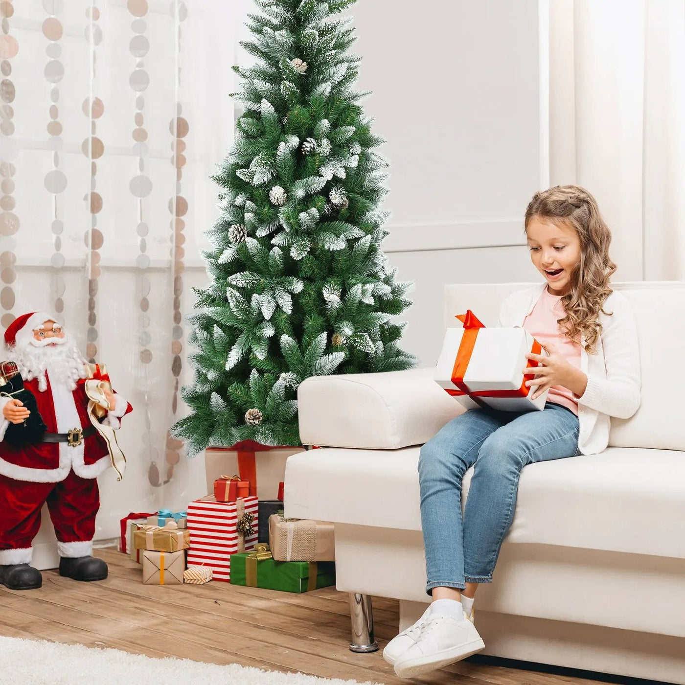 5/6/7.5 Feet Artificial Pencil Christmas Tree with Pine Cones by DirectDeals