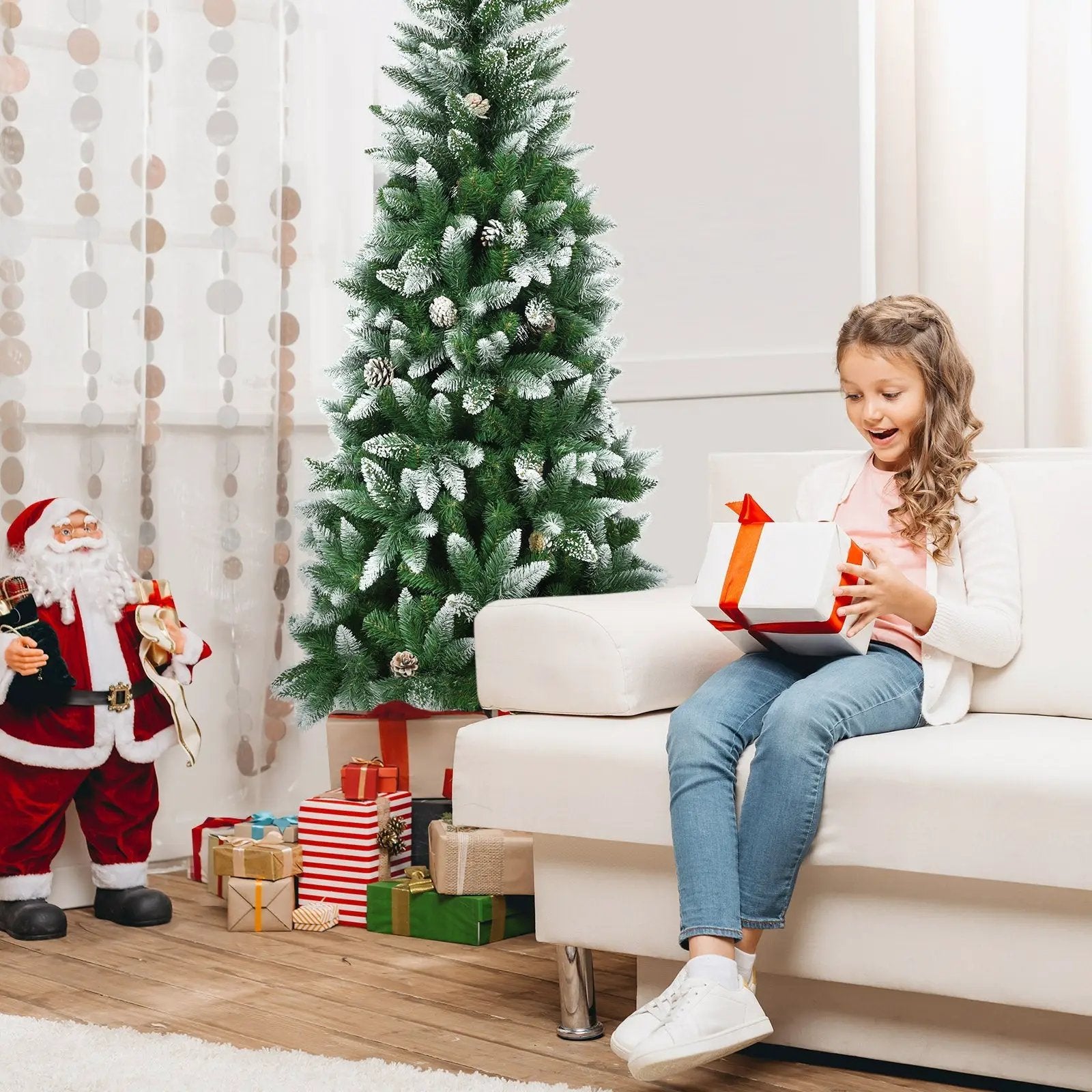 5/6/7.5 Feet Artificial Pencil Christmas Tree with Pine Cones by DirectDeals