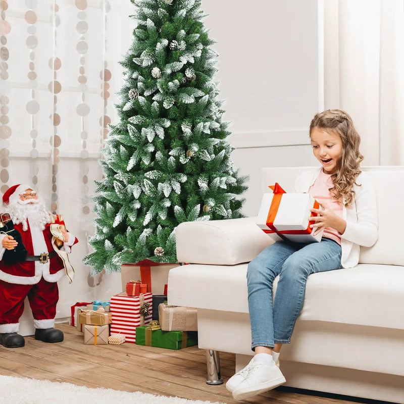 5/6/7.5 Feet Artificial Pencil Christmas Tree with Pine Cones by DirectDeals