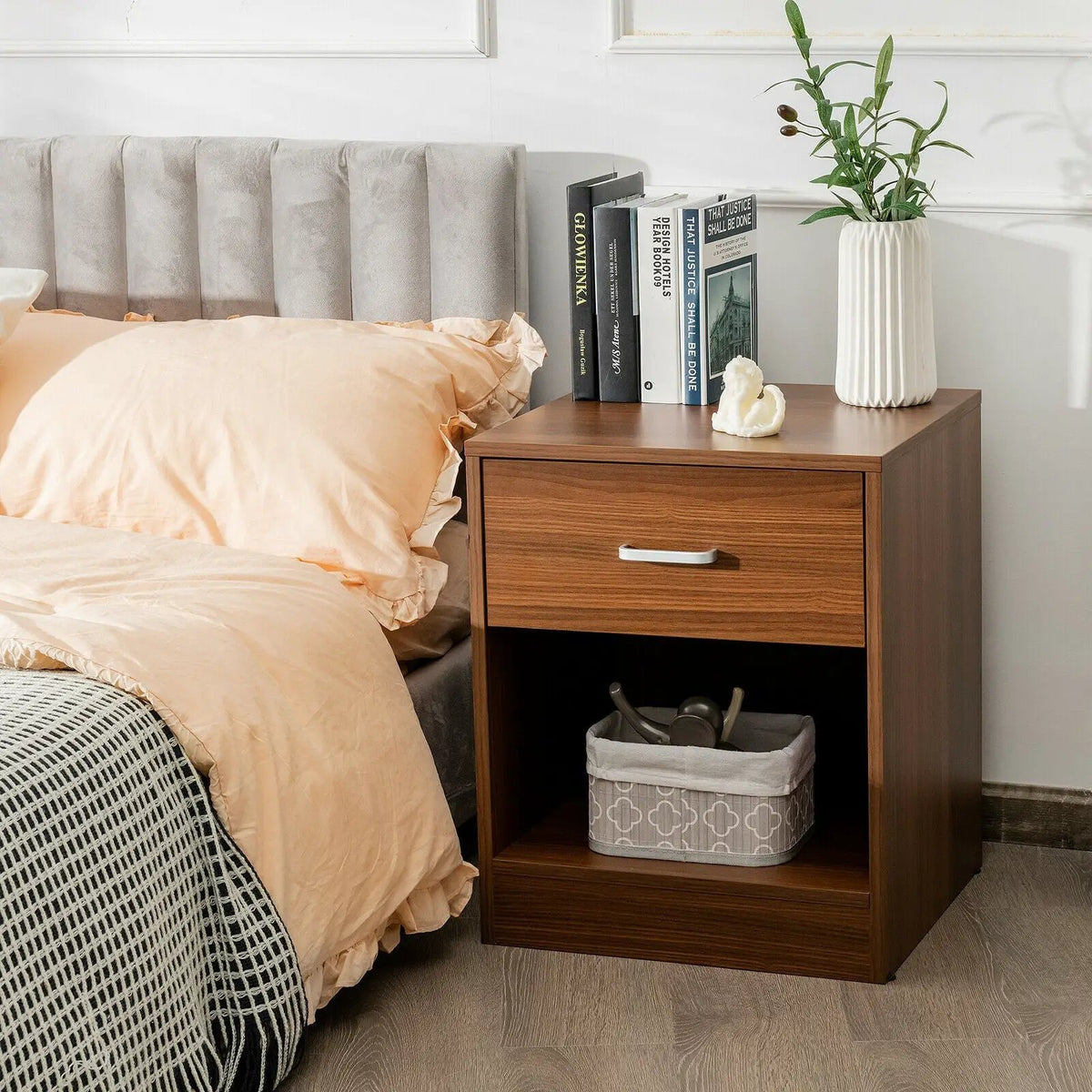 Modern Nightstand with Storage Drawer and Cabinet by DirectDeals