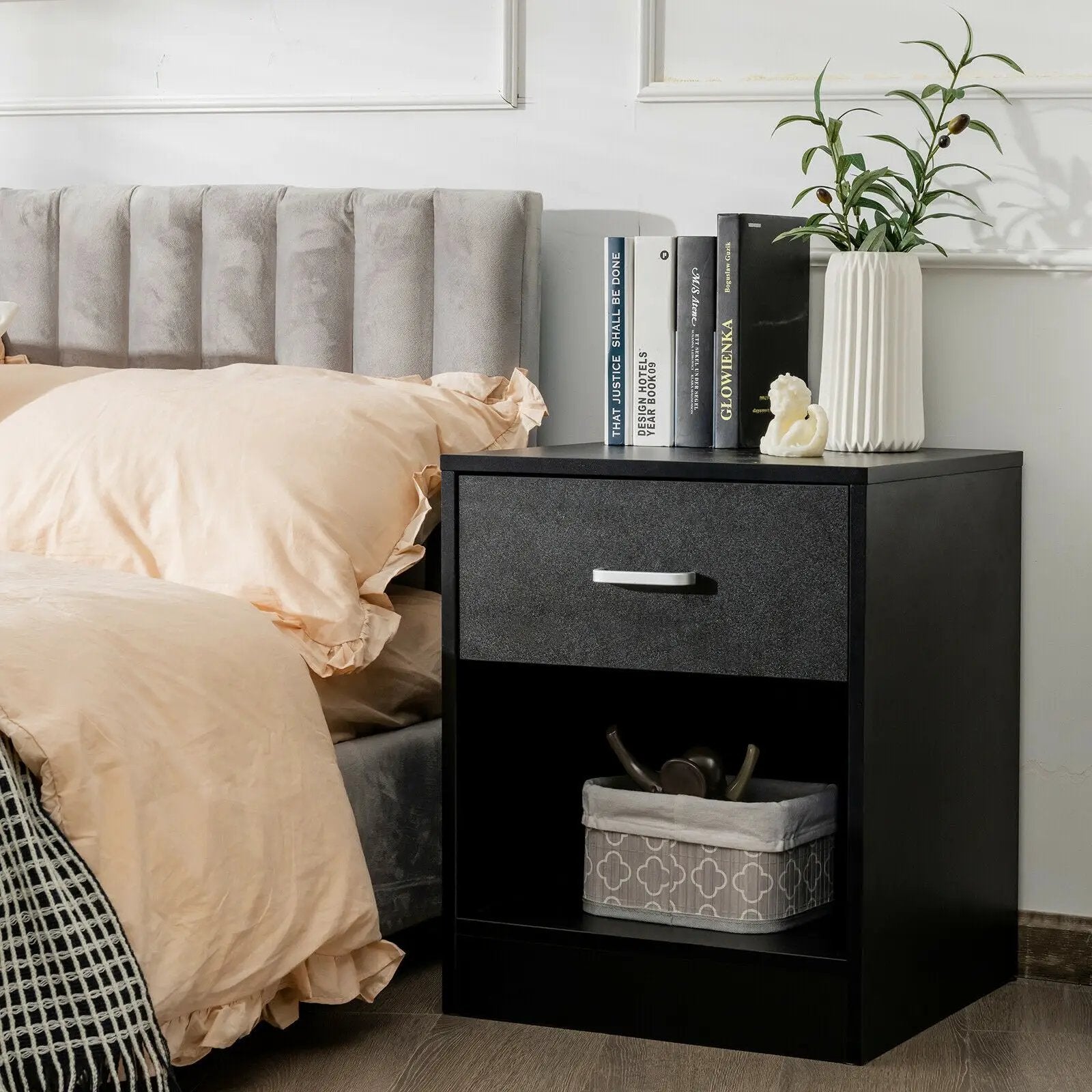 Modern Nightstand with Storage Drawer and Cabinet by DirectDeals