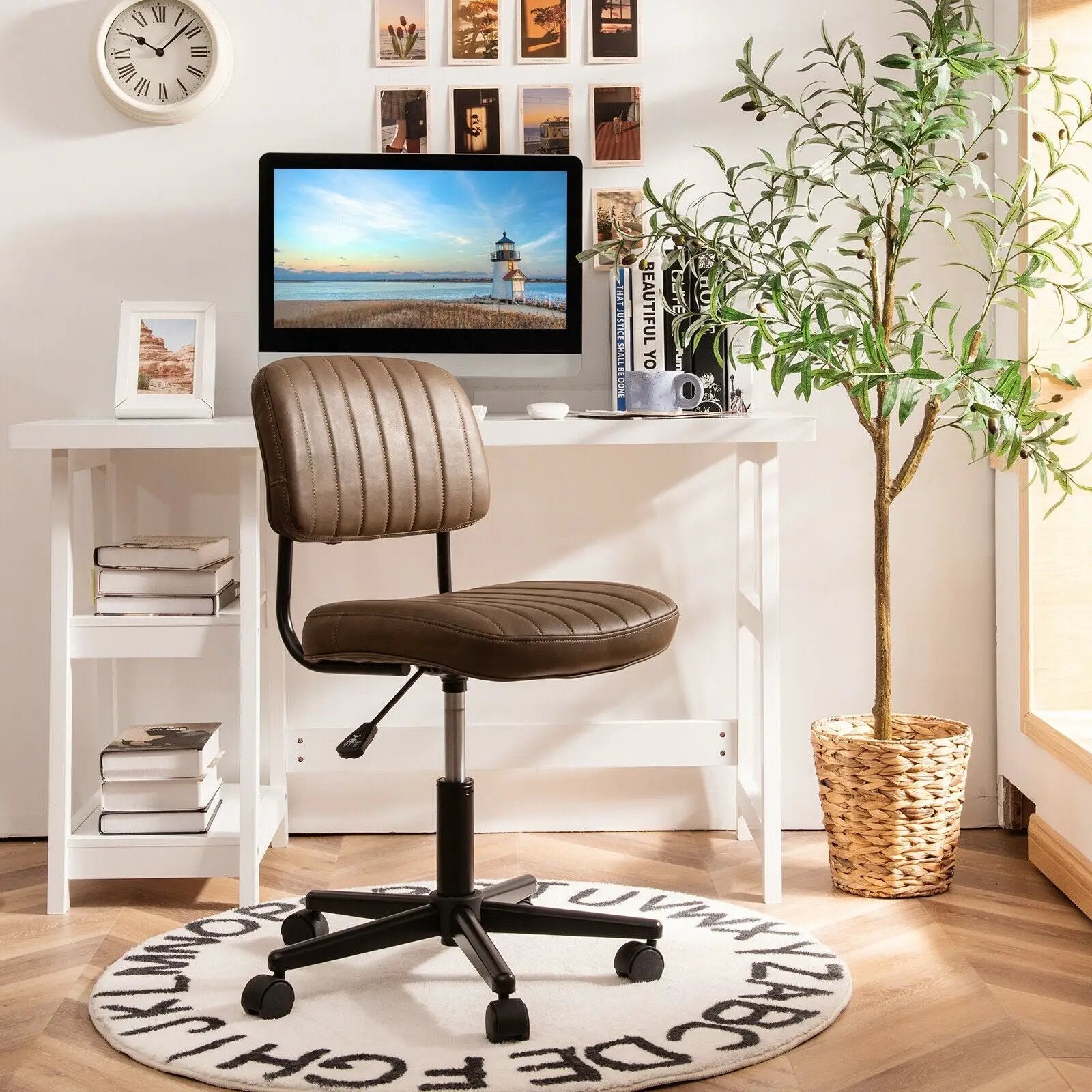 PU Leather Adjustable Office Chair Swivel Task Chair with Backrest by DirectDeals
