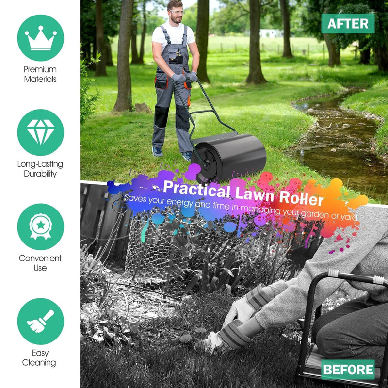 Lawn Roller with U-Shaped Handle for Garden Backyard by DirectDeals