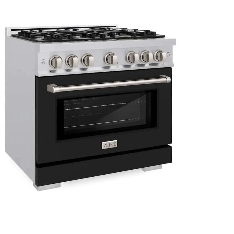 ZLINE 36" Select Dual Fuel Range Gas Cooktop Electric Convection Oven Stainless Steel Black Matte Door HDR-BLM-36 by Farmhouse Kitchen and Bath
