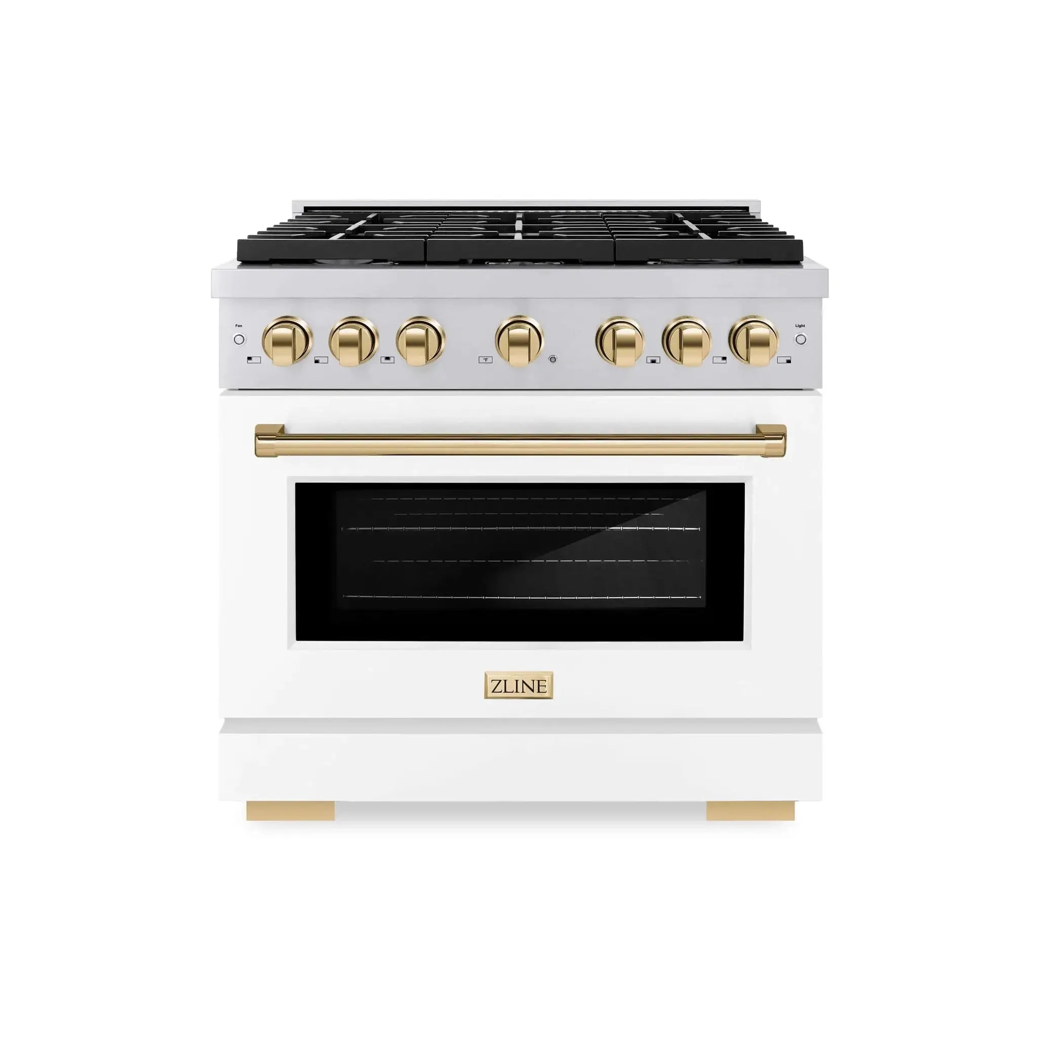 ZLINE 36"Paramount Dual Fuel Range White Matte Gold SDRZ-WM-36-G by Farmhouse Kitchen and Bath