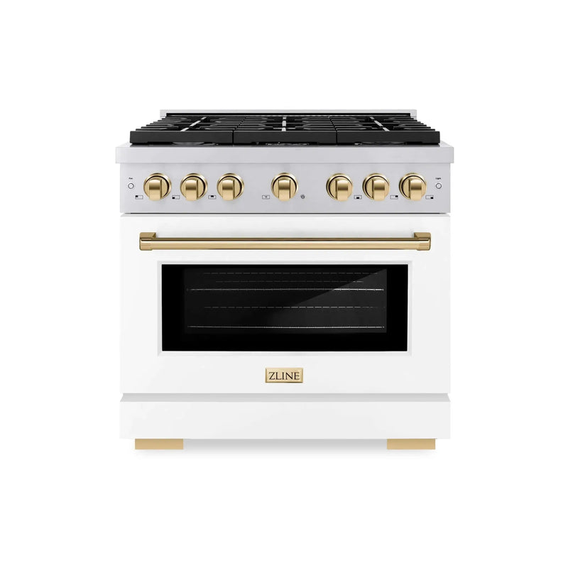 ZLINE 36"Paramount Dual Fuel Range White Matte Gold SDRZ-WM-36-G by Farmhouse Kitchen and Bath