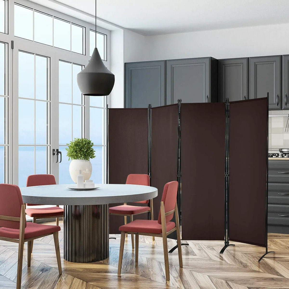4-Panel Room Divider with Steel Frame by DirectDeals
