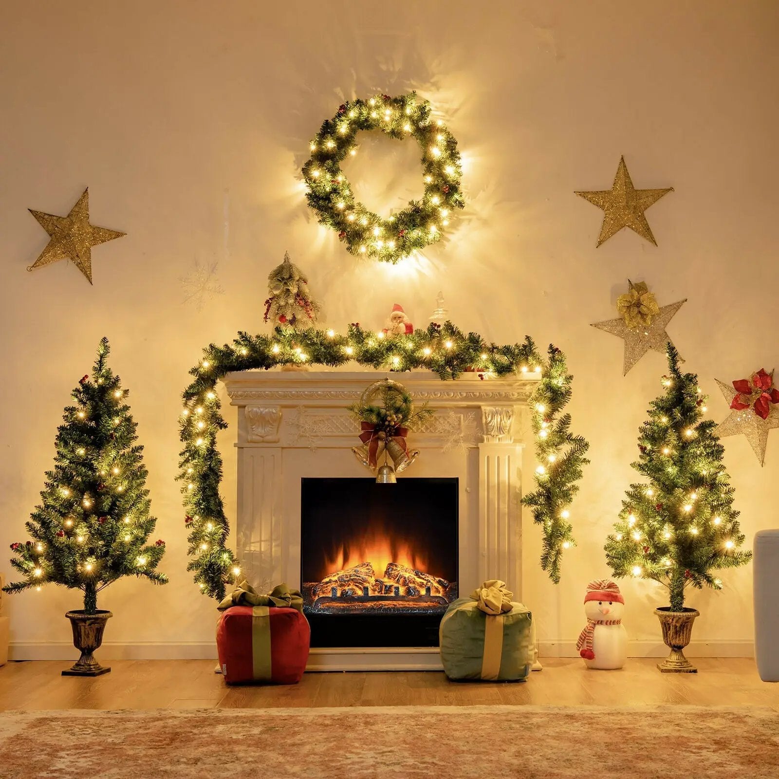 4 Pieces Christmas Decoration Set with Garland Wreath and Entrance Trees by DirectDeals