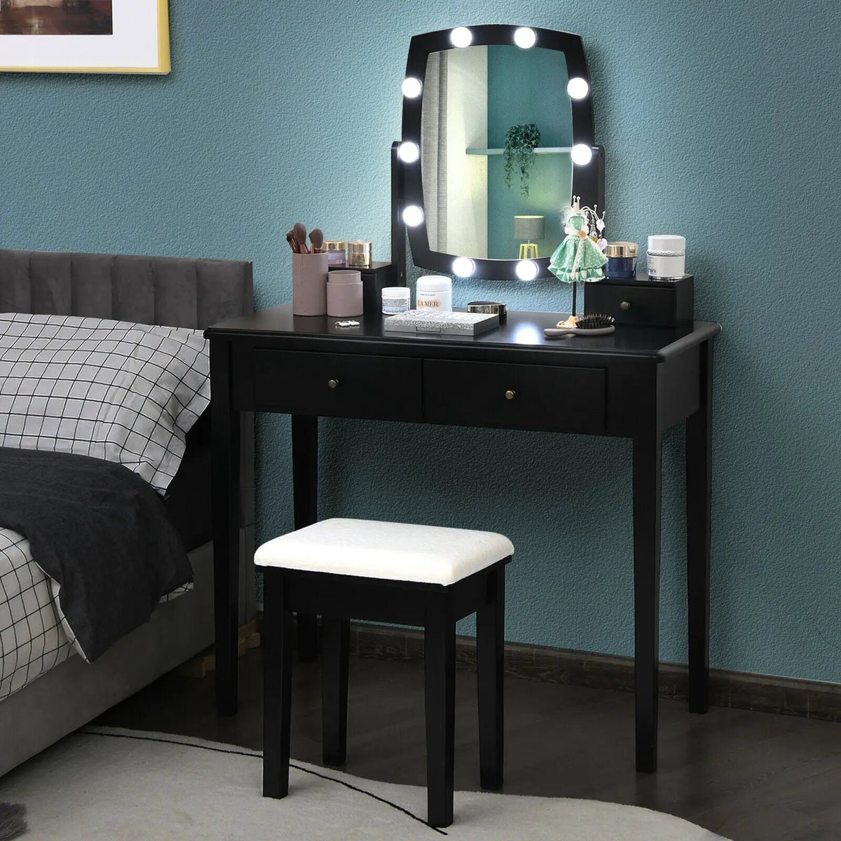 Vanity Table Set with Lighted Mirror for Bedroom and Dressing Room by DirectDeals