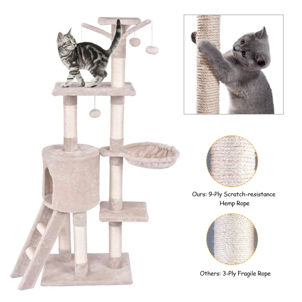 56 Inch Condo Scratching Posts Ladder Cat Play Tree by DirectDeals