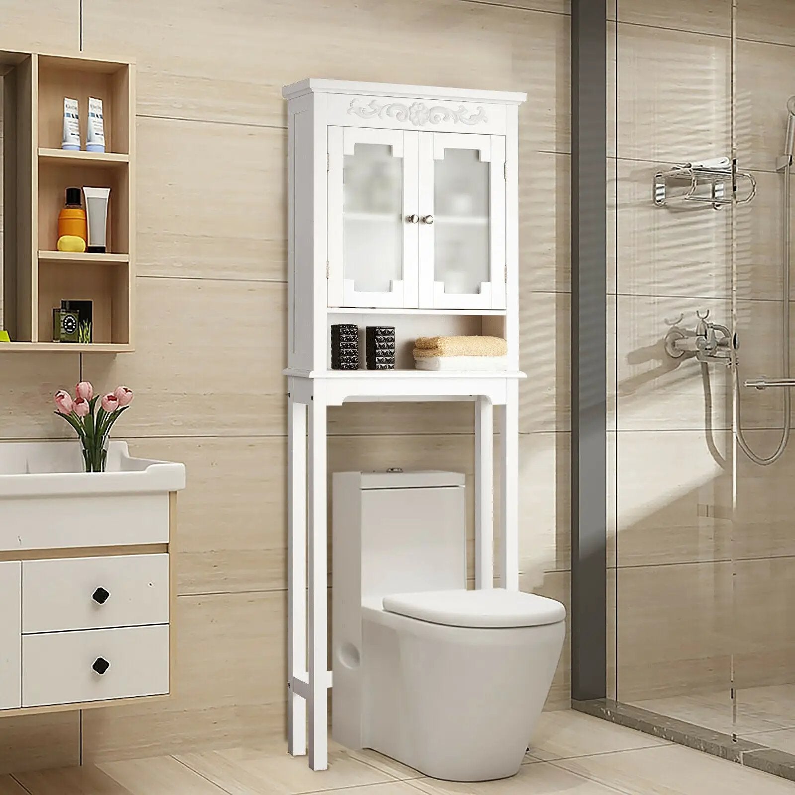 Bathroom Space Saver Carved Top Toilet Rack with Adjustable Shelf by DirectDeals