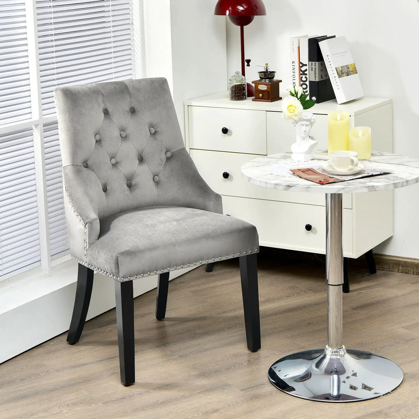 Modern Upholstered Button-Tufted Dining Chair with Naild Trim by DirectDeals