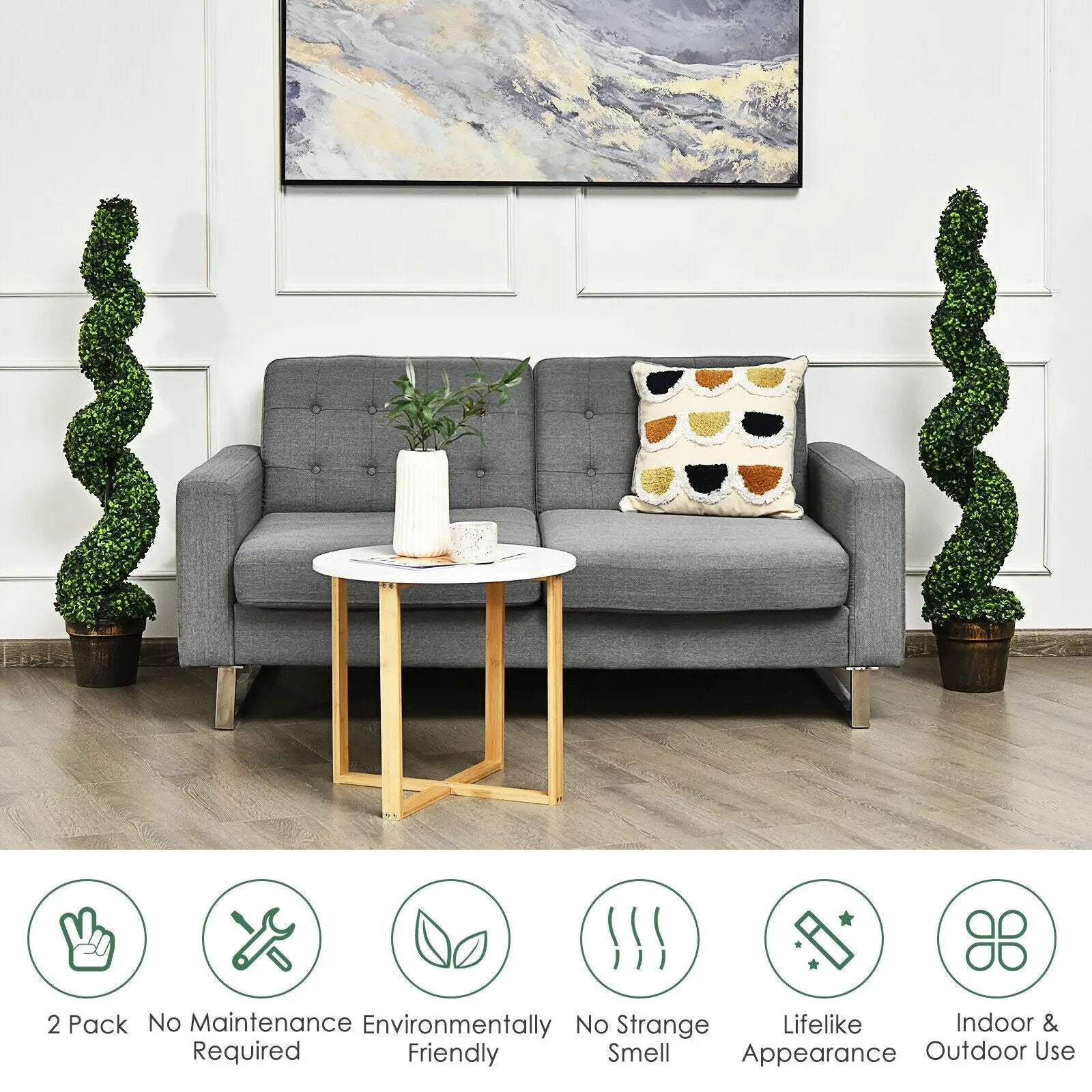 2 Pack 4 Feet Artificial Spiral Boxwood Topiary Indoor Outdoor Decor by DirectDeals