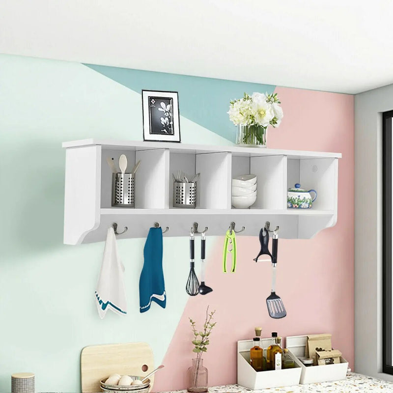 Wall-Mounted Storage Cabinet Hanging Entryway Shelf Coat Rack by DirectDeals