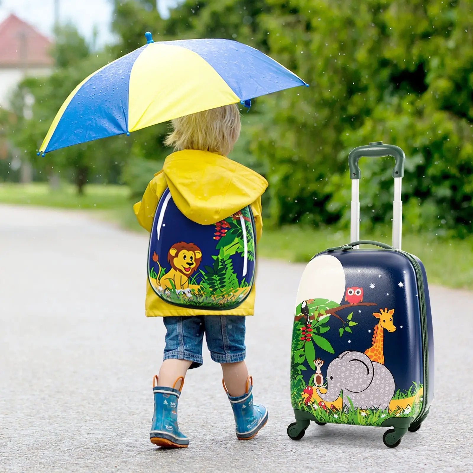 2 Pieces 12 Inch and 16 Inch Kids Carry on Suitcase Rolling Backpack School Luggage Set-Elephant by DirectDeals