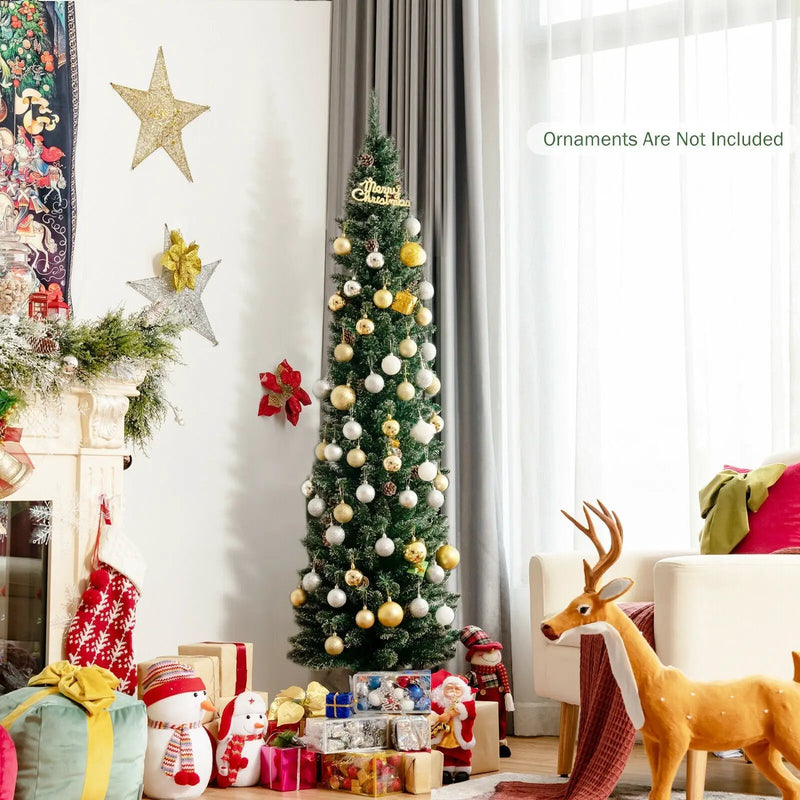 Snowy Artificial Pencil Christmas Tree with Pine Cones by DirectDeals