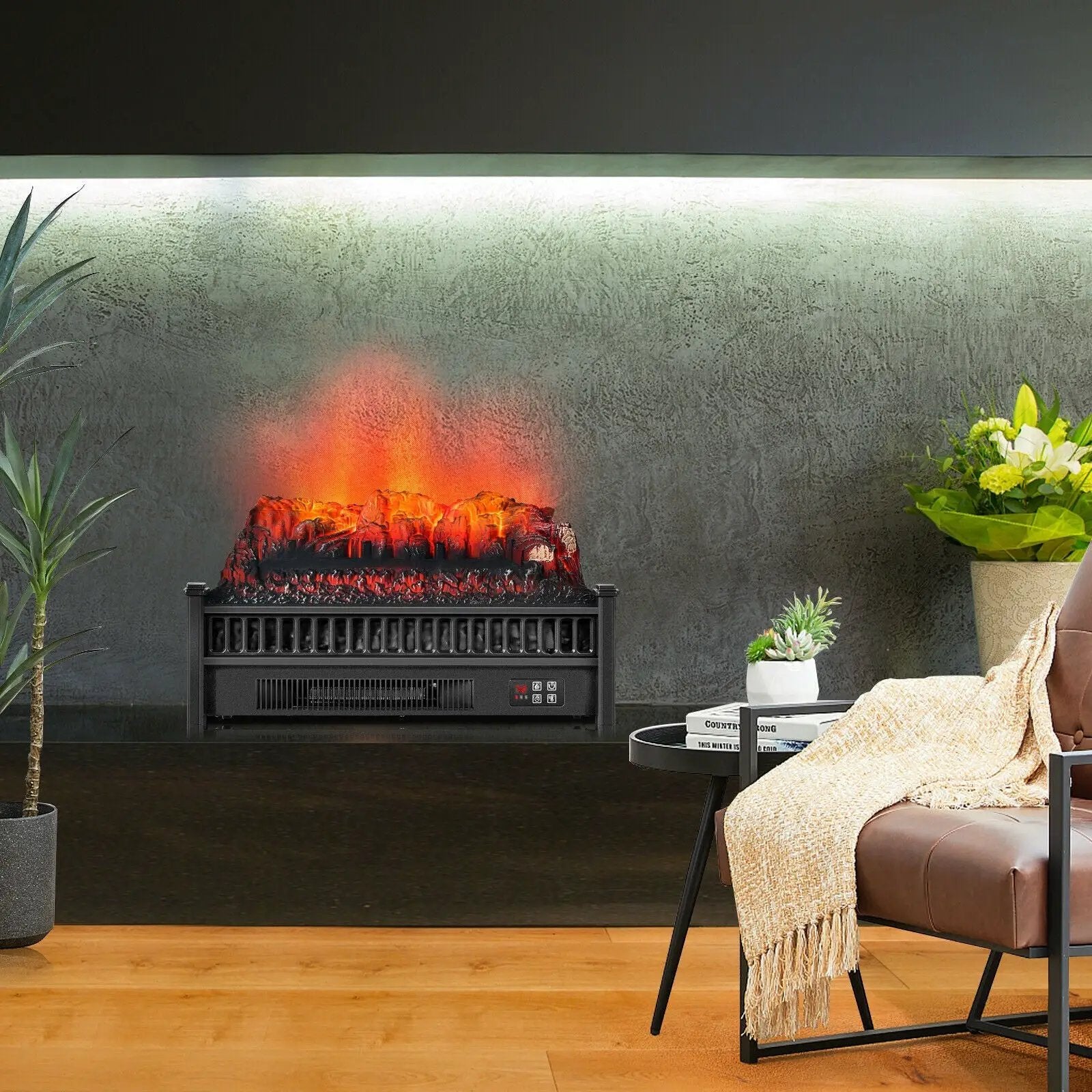 1400W Electric Fireplace Log Heater with Adjustable Flame Brightness-Black by DirectDeals