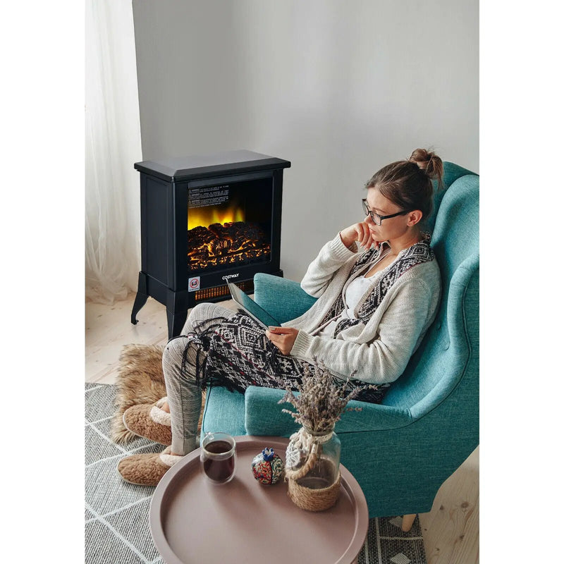 Compact Portable Space Heater with Realistic Flame Effect-Black by DirectDeals