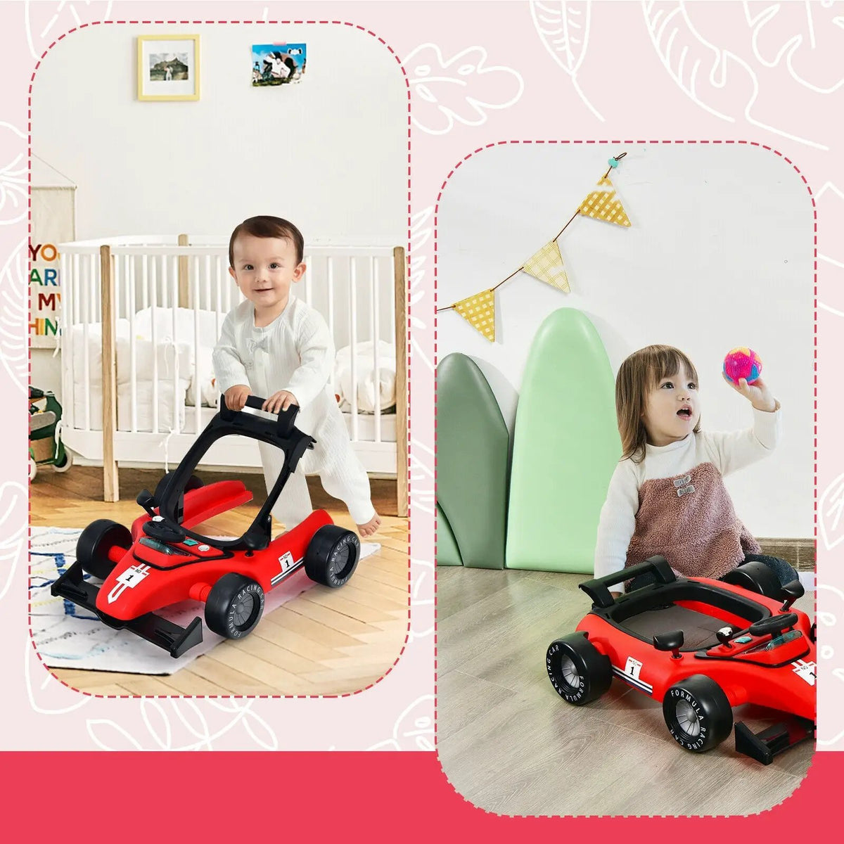 4-in-1 Foldable Activity Push Walker with Adjustable Height by DirectDeals
