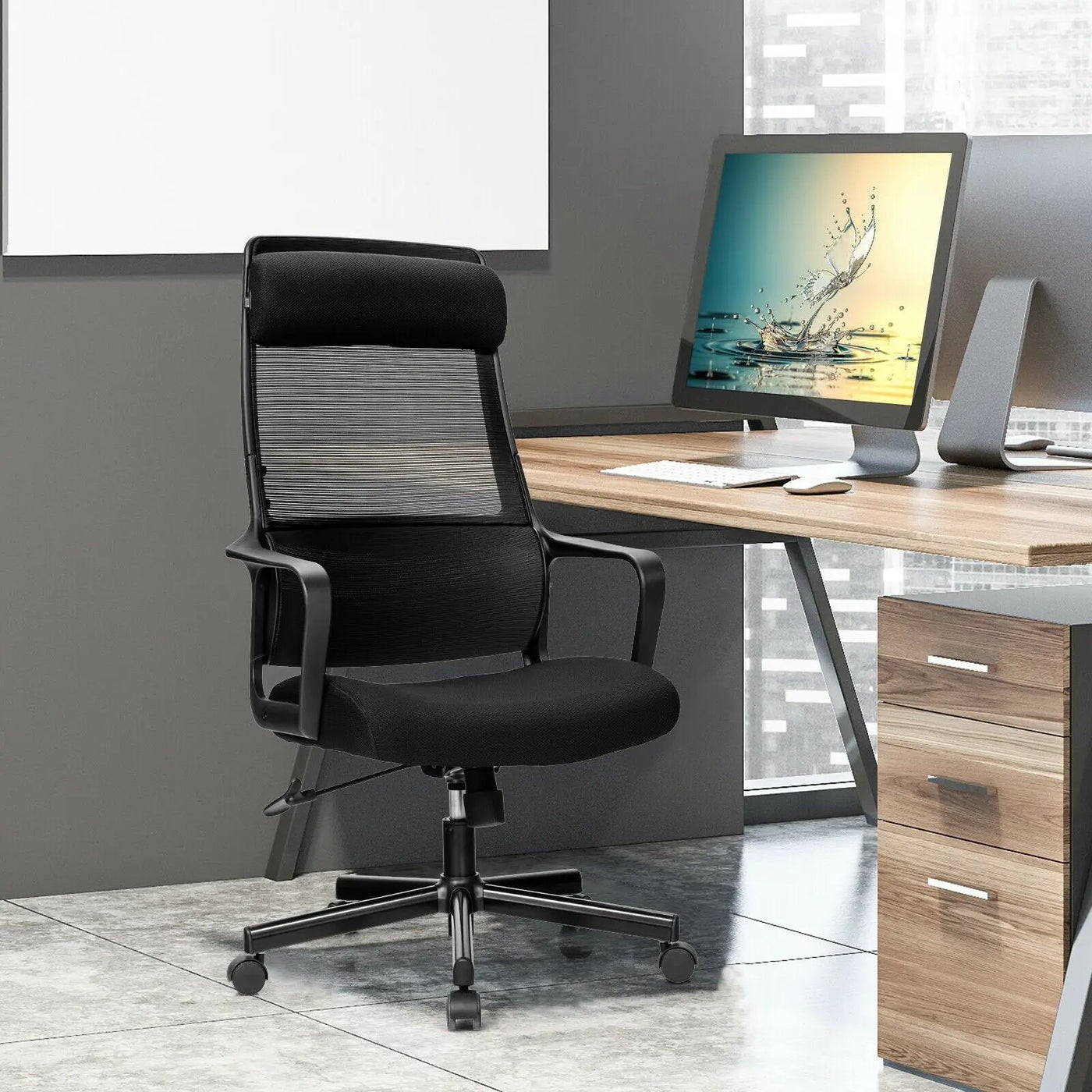 Adjustable Mesh Office Chair with Heating Support Headrest by DirectDeals