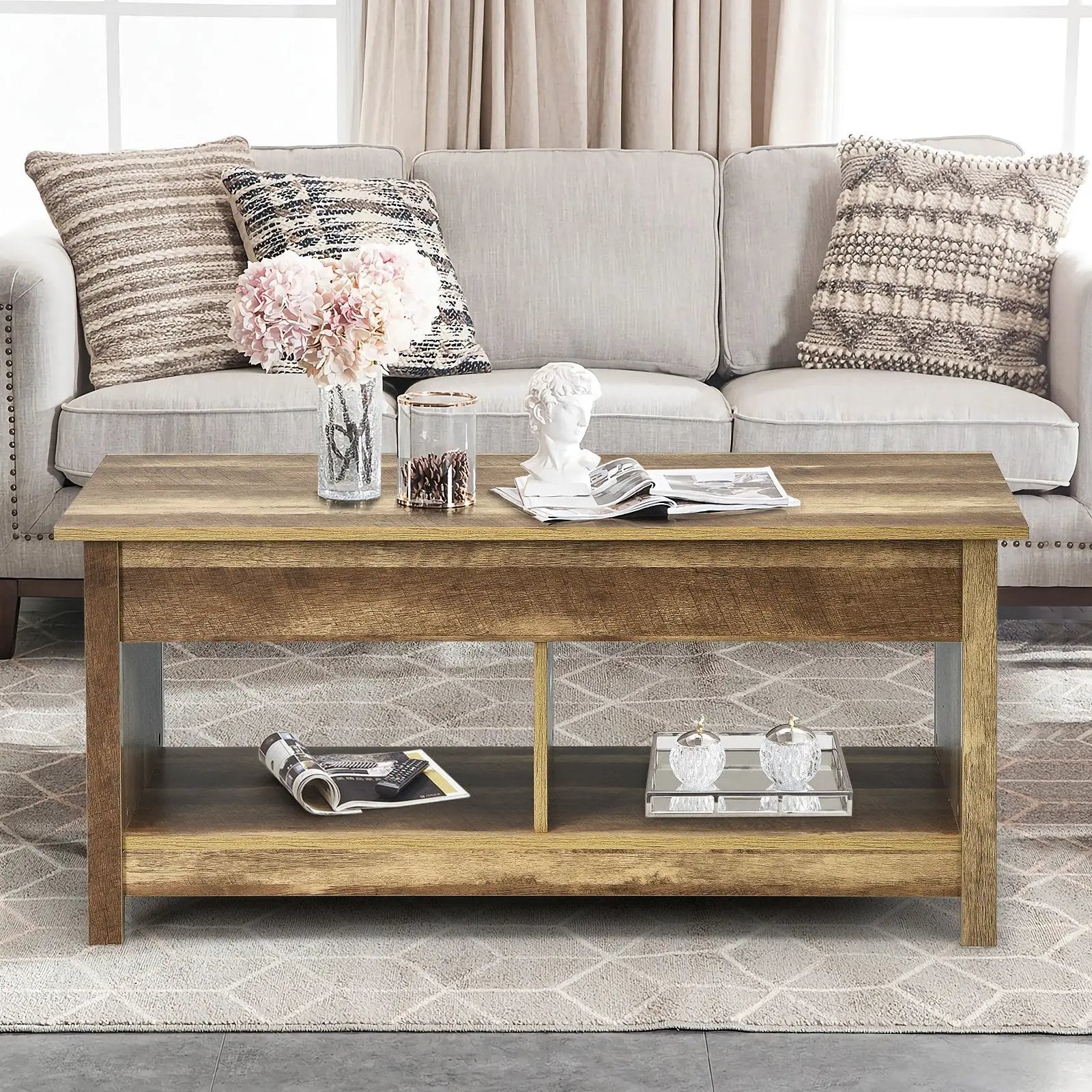 Lift Top Coffee Table with Hidden Storage Compartment and Lower Shelf for Study Room by DirectDeals