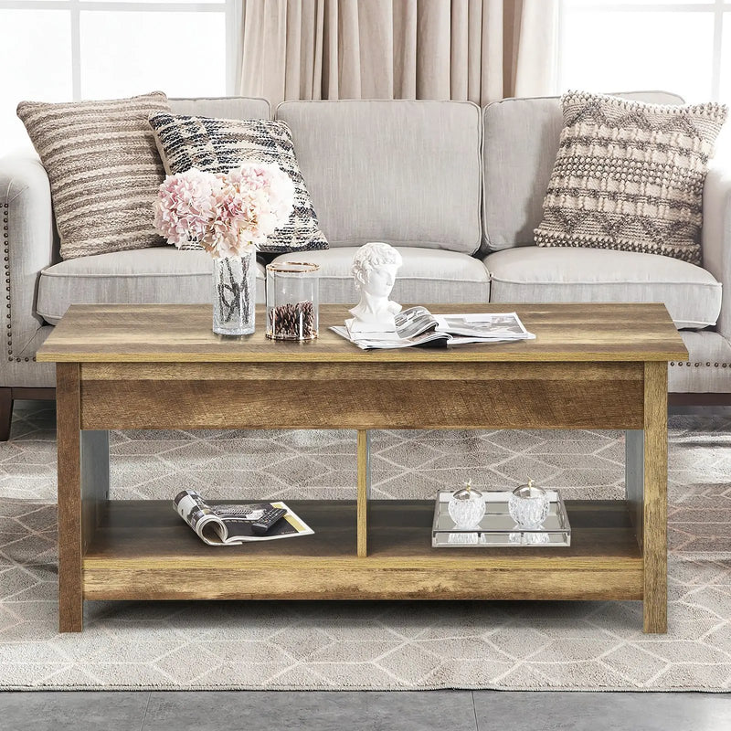 Lift Top Coffee Table with Hidden Storage Compartment and Lower Shelf for Study Room by DirectDeals