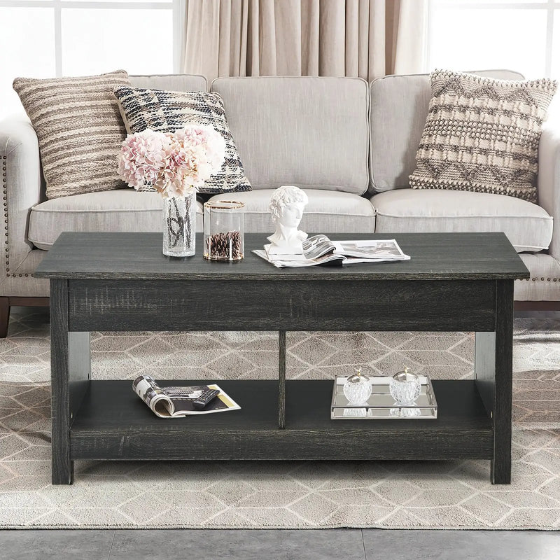Lift Top Coffee Table with Hidden Storage Compartment and Lower Shelf for Study Room by DirectDeals