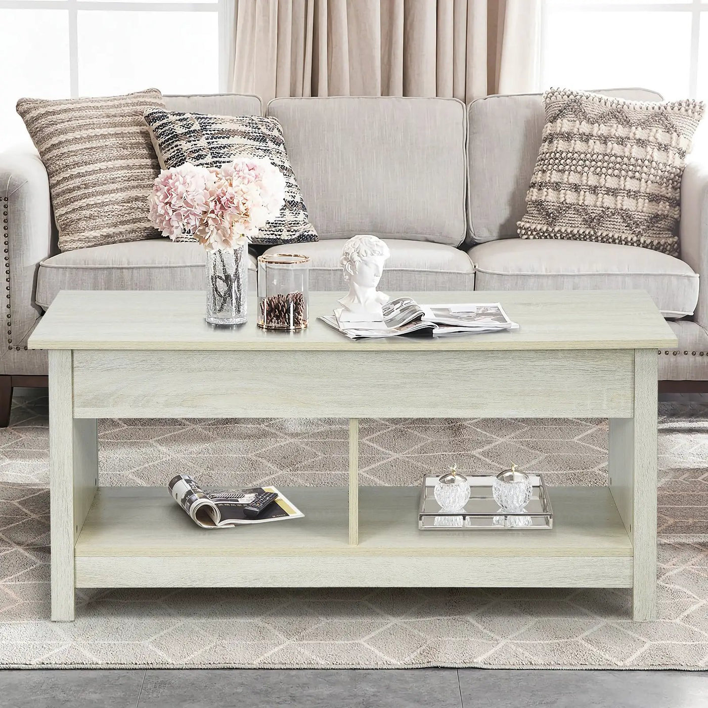 Lift Top Coffee Table with Hidden Storage Compartment and Lower Shelf for Study Room by DirectDeals