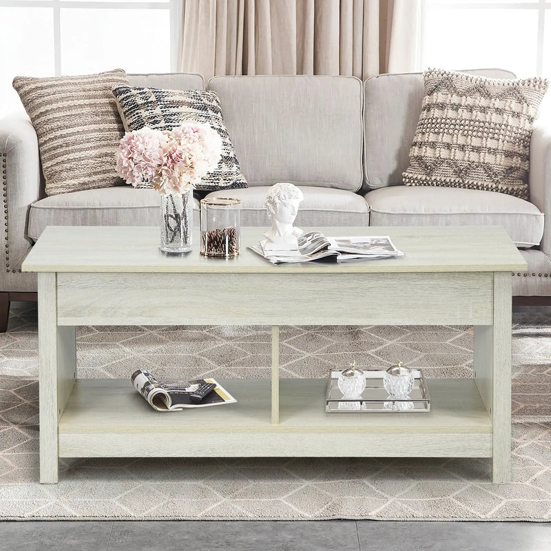 Lift Top Coffee Table with Hidden Storage Compartment and Lower Shelf for Study Room by DirectDeals