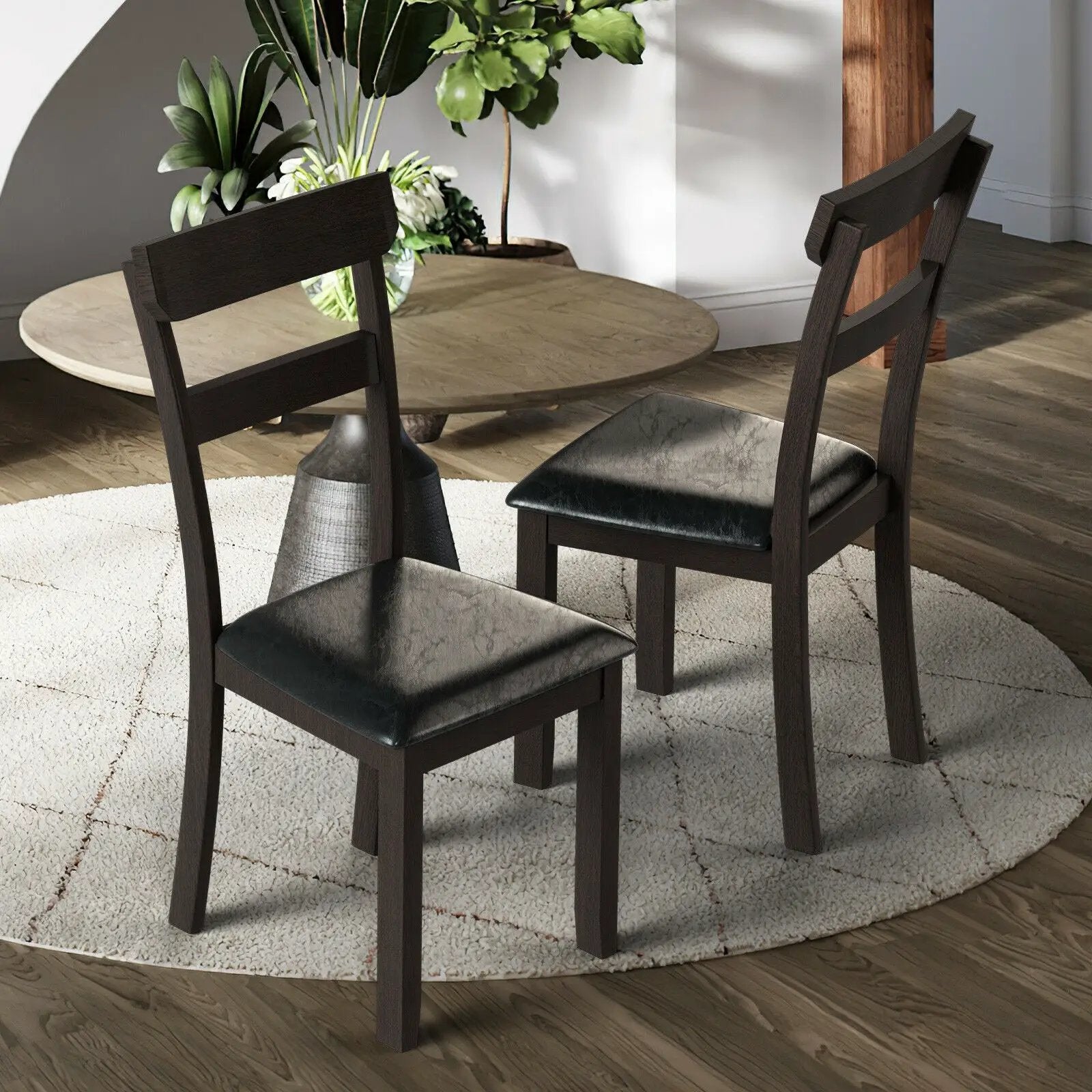 Set of 2 Dining Chairs With Rubber Wood Frame and Upholstered Faux Leather Seat by DirectDeals